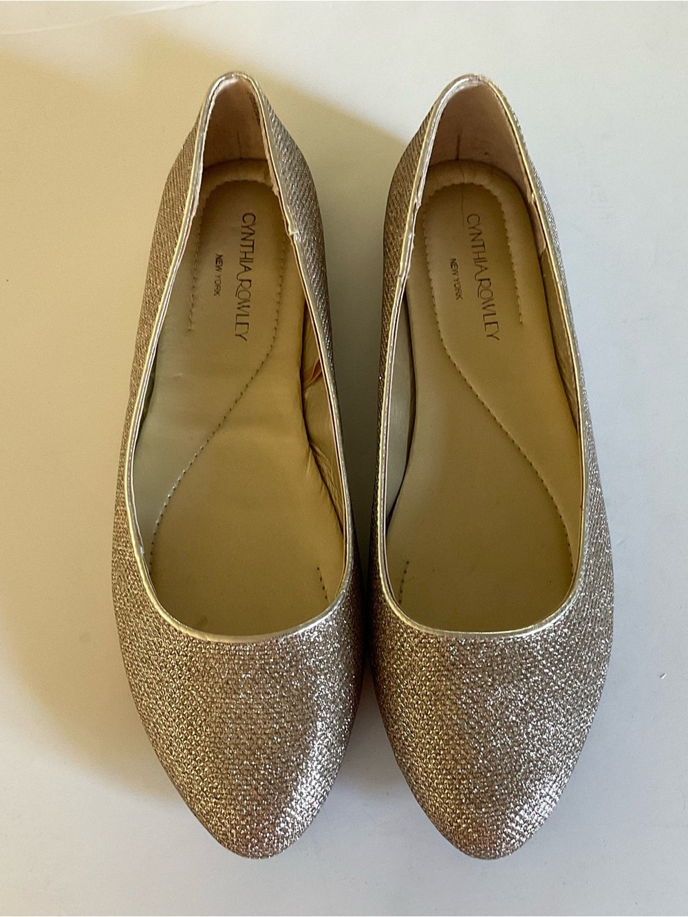 Cynthia Rowley Shoes Gold Glitter Crystal Flats Size 9.5